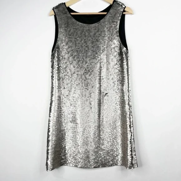 Zara | Dresses | Zara Sequin Shift Dress Sleeveless Medium Silver Black  Loose Flowy 775 | Poshmark